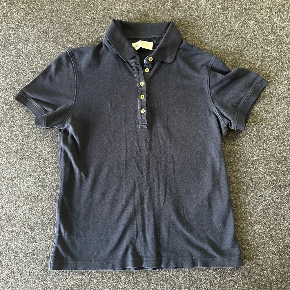 Tory Burch Womens Navy Blue Pique Cotton Short Sleeve Polo Shirt Size M